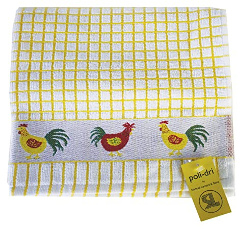 Amuel Lamont & Sons - Paño de Cocina (Tejido de Rizo 100% algodón, Ultra Absorbente y súper Suave, Lavable a máquina, 50 x 70 cm), diseño de gallinas Amarillas, Talla única