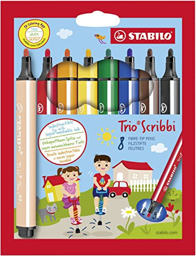 STABILO - Gefederter Dreikant-Filzstift - Trio Scribbi - 8er Pack