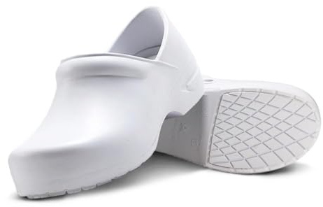 Anywear Slip-On Nursing Clogs - Slip Resistant Work Shoes for Women - Water-Resistant Nursing Shoes - Cushioned Work Clogs - Fluid Resistant, Breathable & Easy to Clean - White - 12 Women/10 Men