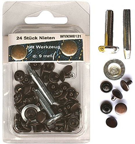Lot de 24 rivets 9 mm couleur cuivre avec outils (rivets creux) sous blister SB 0121
