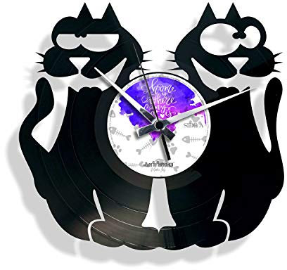 DISC'O'Clock Shallplattenuhr Cats - Lautlos Wanduhr, einfach aufzuhängen. 100% Made in Italy Handwerkliches Produkt