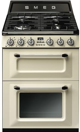Smeg TR62P Gas Cooker - 60 cm Cream - Gas Hob - Electric Oven 61 + 36 Litres - Easy-Clean Enamel Cleaning - Tempered Door - Energy Class A