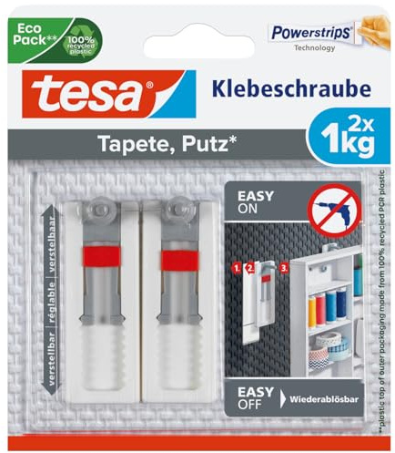 tesa Klebeschraube für Tapeten und Putz (verstellbar, 1kg)