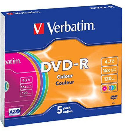 Verbatim DVD+RW 16x Colour 4.7GB, 5er Pack Slim Case, DVD Rohlinge beschreibbar, 16-fache Brenngeschwindigkeit & Hardcoat Scratch Guard, DVD leer, Rohlinge DVD wiederbeschreibbar