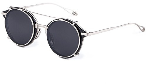 Dollger Double Lens Clip On Sunglasses Non-flip Lens Round Steampunk Style Glasses for Men Women