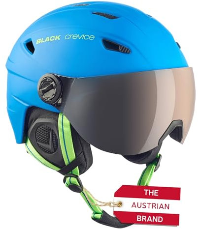 Black Crevice Skihelm Silvretta I Skihelm mit Visier im Pilotenstyle I Skihelm Herren & Damen I Skihelm aus Polycarbonat I Atmungsaktiver Ski-Helm I Größenverstellbar (Blau/Grün, S)
