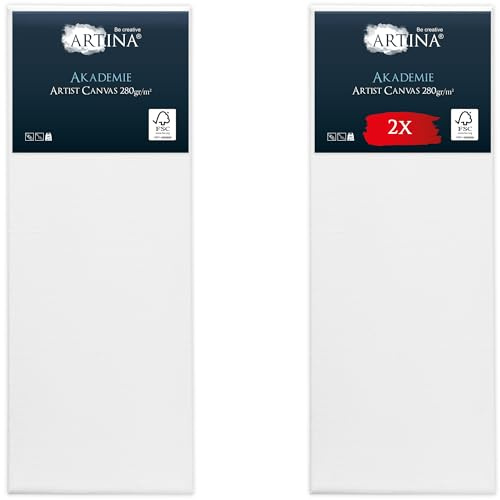 Artina FSC® Canvas for Painting 30x80 cm - 2pcs Blank Canvases for Art for Acrylic, Watercolour & Oil Painting - 100% Cotton Canvas Stretcher Frame 280 g/m² - Akademie