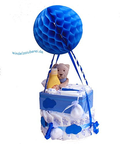 Heißluftballon Windeltorte | Ballonfahrer | Geschenk zur Geburt & Taufe | 1 Stück, Small