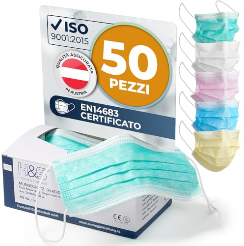 ISC Hygiene & Safety kirurgisk ansiktsmask i non-woven (50 masker med elastiskt band i komfortlängd, 3-lagers, 100% PP, med näsklämma, glasfiberfri, latexfri, 3-lagers grön)