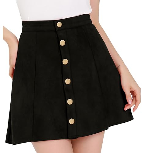 Allegra K Donna A-Line A Vita Alta Camoscio Abbottonatura Minigonna Rockabilly Gonna Corta, Nero, M