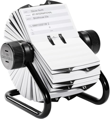 Durable 248201 Índice de rotación Telindex, con 500 tarjetas para entradas de teléfono y dirección, índice A-Z, negro