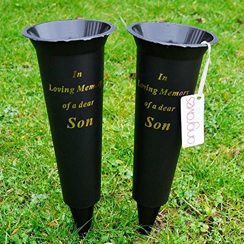 Set of 2 Son In Loving Memory Spiked Memorial Grave Flower Vases