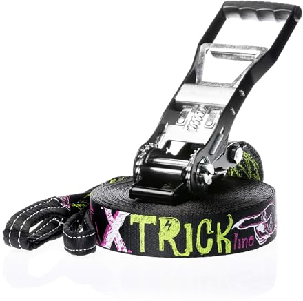Spider Slacklines - Slackline Trick Line Kit for Jumping, Walking, and Freestyle - Contains a Ratchet, a 82 ft Line, Two Shaft Protectors, and a Sling Bag - Complete Set 82 ft Length