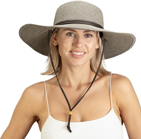 Sloggers Women's Wide Brim Braided Sun Hat with Wind Lanyard - UPF 50+ Maximum Sun Protection