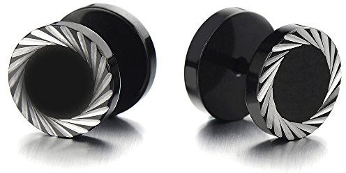 8MM Nero Finto Dilatatore Fake Plug. Orecchini da Uomo Donna. Acciaio Inossidabile. 1 coppia
