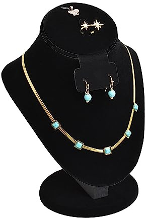 MOOCA Jewelry Display, Black Velvet Stand, Necklace Mannequin, Adjustable Hook, Wood Base, Fits Choker Necklaces, Jewelry Storage