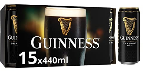 Guinness Draught Stout Beer | 4.1% vol | 15 x 440ml | Official Beer of the Premier League | Iconic Stout | Rich Smooth Head & Sweetness of Malt Balanced with Hops