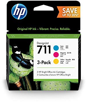HP 711 3er-Pack Cyan, Magenta und Gelb 28 ml Original Druckerpatrone (P2V32A) mit originaler HP Tinte, für DesignJet T120, T125, T130, T520, T525, T530 Großformatdrucker sowie den HP 711 DesignJet