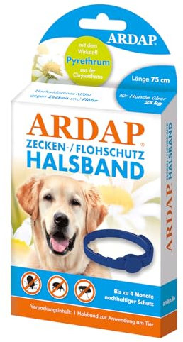 ARDAP Zecken- & Flohschutzhalsband für Hunde über 25kg - Bis zu 4 Monate nachhaltiger Langzeitschutz - Natürlicher Wirkstoff gegen Zecken & Flöhe (PT19)