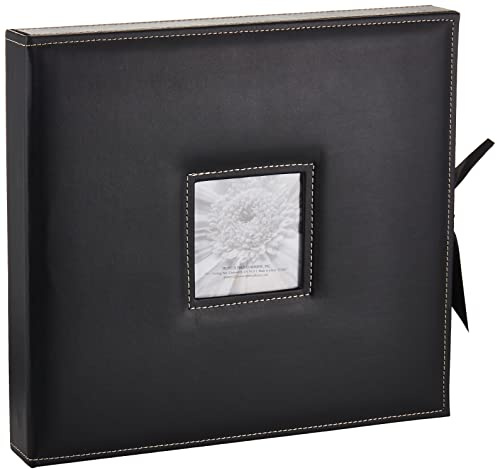 Pioneer 12 Inch by 12 Inch D-Ring Sewn Leatherette Scrapbook Box, Black