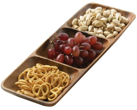 Premier Housewares 3-Section Rectangle Serving Dish - Acacia Wood, Brown