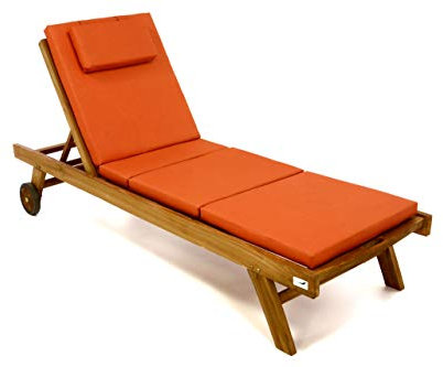 Divero klappbare Sonnenliege SOTOGRANDE aus Teakholz, behandelt - mit Auflage Farbe Orange