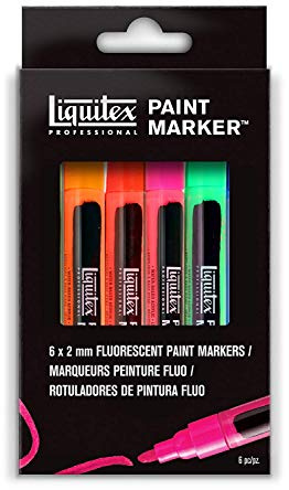 Liquitex 4690006 Professional Paint Acrylfarben Marker, Künstlerpigmente zum Zeichen, Malen auf Papier, Leinwand, Textilien, feine Spitze - 6 Marker Set Fluo Farben