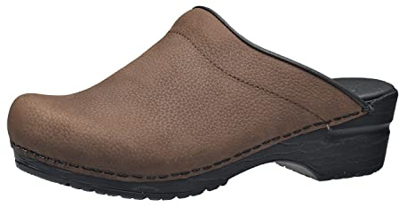 Sanita Sonja | Zoccoli Aperti in Pelle Oliata da Donna | Zoccoli Artigianali Originali in Pelle Flessibile | Plantare Anatomico in Schiuma Morbida | Marrone Antico | 35