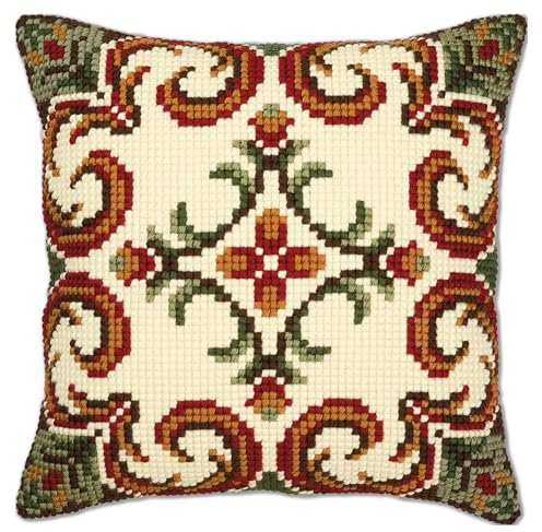 Vervaco Kreuzstich Stickpackungen Kissen Stickerei Set Anfänger Vorgedruckt Geometrisch DIY Set Kreativ Set Für Erwachsene Dekoratives Kissen ca. 40 x 40 cm Bastelset Handwerker Haus Dekoration