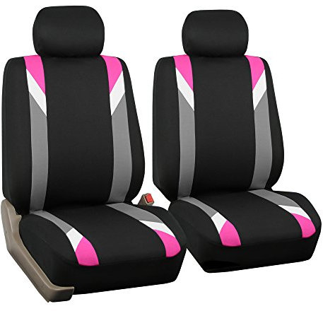 FH GROUP Set di coprisedili anteriori in tessuto, coprisedili per auto con schienale basso, con poggiatesta rimovibile, universali, compatibili con airbag, per SUV, berlina, furgone, rosa