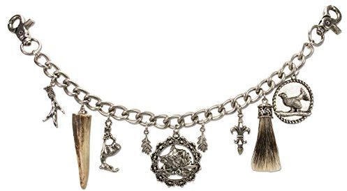Alpenflüstern Trachten-Charivari Louis - Hochwertiger Herren-Trachtenschmuck mit Trophäen-Anhängern für die Lederhose, echtes Hirschhorn, (antik-silber-farben) HCH014