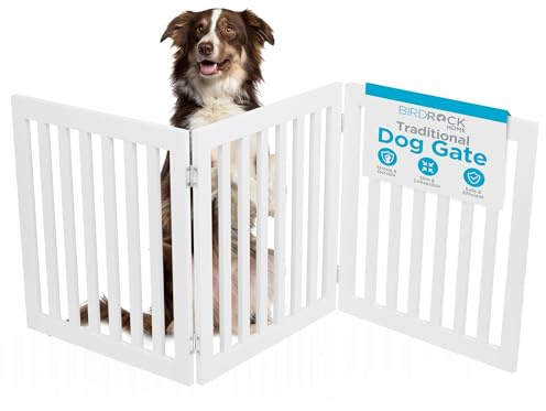 INTERNET'S BEST Dog Gate Indoor Freestanding Pet Barrier, Folding Wood Dog Fence, Extra Wide Doorway Puppy Gate, Indoor Animal Privacy Panel, Wooden Cat Fence - 3 Panel - 24, White