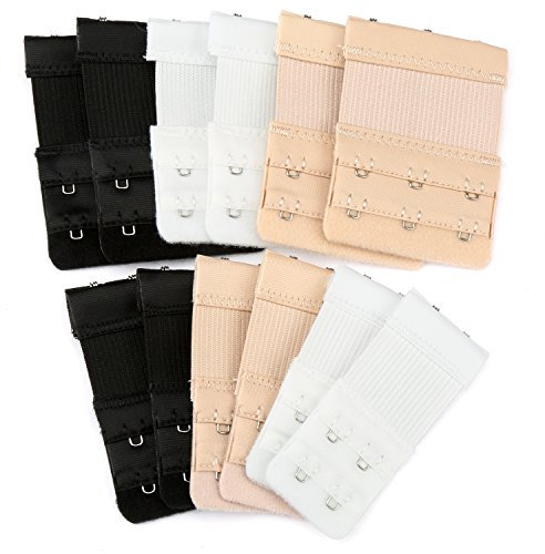 H&S Bra Extenders 3 Hooks & 2 Hooks Set - 12pcs Elastic Nylon Bra Extender with Stainless Steel Hook - Choose 2 or 3 Hook Extenders - Strap Extension for Women - Accessories