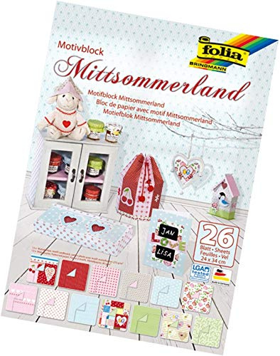 folia 46849 - Motivblock Mittsommerland, 24 x 34 cm, 26 Blatt sortiert, 13 x Motivkarton 270 g/qm und 13 x Motivpapier 80 g/qm, für vielfältige Bastelarbeiten