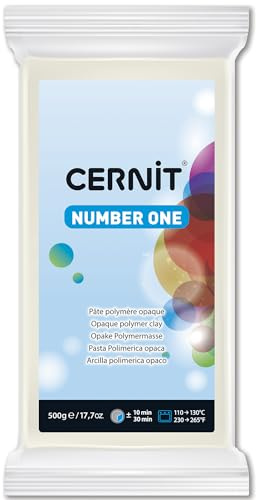 CERNIT CE0900500027C - Block Modelliermasse (Polymer) NUMBER ONE, ofenhärtend, sofort gebrauchsfähig, 500g, für DIY, Schmuck, Figuren, für Einsteiger und Hobbykünstler, Deckweiß, 1 Stück