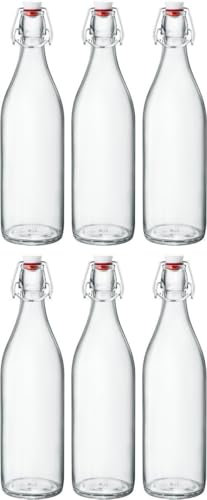 BORMIOLI Verre Bouteilles avec bouchon 'giara' 6 pièces – Volume : 1000 Ml – Hauteur totale XX | Parfait pour huiles anzusetzten, schnäppse à blonds ou pour servir de l'eau, jus de fruits et de vins