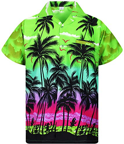 V.H.O. Funky Hawaiian Shirt, Shortsleeve, Beach, Green, XL