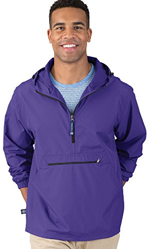 Charles River Apparel Pack-N-Go Windbreaker Pullover Hooded Jacket – Unisex Lightweight Water-Resistant Windbreaker Jackets - Packable Jacket for Running and Hiking (Purple/S)