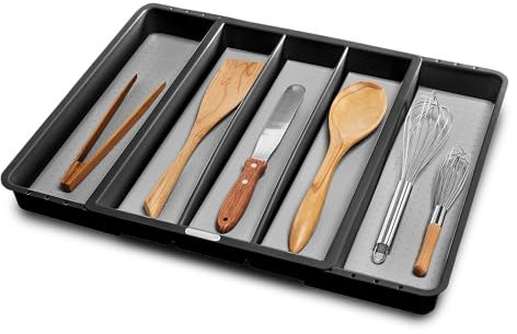 madesmart Bandeja expandible para utensilios de granito, colección clásica, 5 compartimentos, organizador de cocina, forro de agarre suave, fácil de limpiar, sin BPA