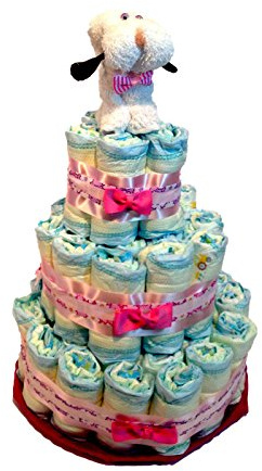 Tarta de pañales perrito toalla blanco (Talla 2 (3-6 kg)) by MomentosGourmet. Regalo para bebé muy práctico. Cesta Canastilla recién nacido. Diaper Cake