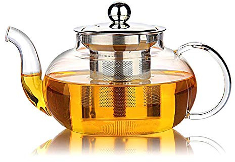Hiware Glass Teapot with Stainless Steel Infuser & Lid, Borosilicate Glass Tea Pot Stovetop Safe, Blooming & Loose Leaf Teapots, 27 Oz