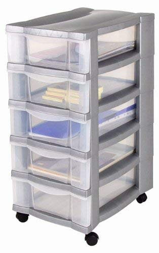 Rollcontainer, Schubladenschrank, Bürocontainer, Rollwagen, Werkzeugschrank, Schubladenwagen - mit 5 transparenten Schubladen und 4 Leichtlaufrollen zum einfachen Bewegen