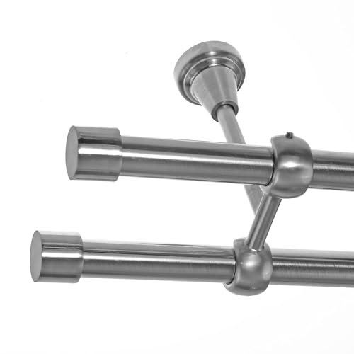 BASIT Gardinenstange Deckenmontage 2 läufig 240cm lang Edelstahl Look Metall Gardinenstange 2 läufig Deckenbefestigung Ø19mm I 120-600cm wählbar D28