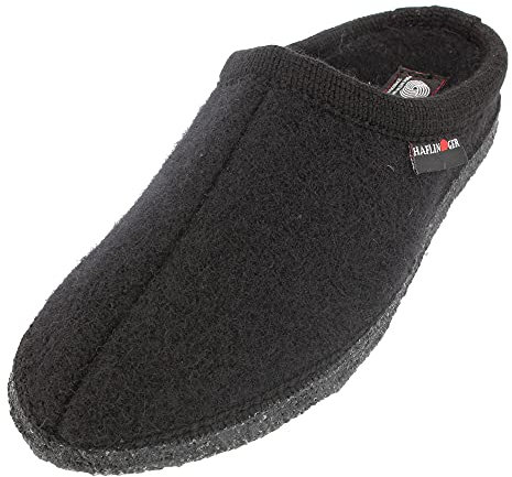 HAFLINGER Walktoffel Alaska Wolle Filzpantoffel Hausschuh Schwarz, Gr. 41