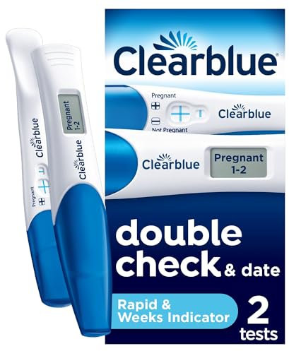 Clearblue Pregnancy Test Double-Check & Date Combo Pack, Result As Fast As One Minute (Visual Stick) & Tells You How Many Weeks (Digital Stick), 2 Tests (1 Digital, 1 Visual), Packaging May Vary