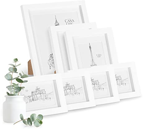 Casa Chic Bilderrahmen 7er-Set, Bilderrahmen für Kinderzeichnungen, Urkunden & Fotos, Holz-Bilderrahmen mit Glas, Fotorahmen im Hoch- oder Querformat für Zuhause & Büro, Rahmen mit Passepartout