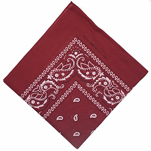 BOOLAVARD 100 % bomull, 1 st, 6 stycken eller 12 stycken bandanas med originellt paisleymönster, färg att välja mellan huvudbonad/hår, 31 # Bourgogne, 55 x 55cm