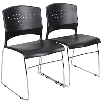 Boss Office Products Chrome Frame Stack Chair 2 Pack in Black