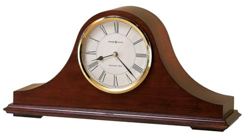 Howard Miller Christopher Mantel Clock – Hardwood Table Clock, Quartz Movement, Westminster Chime, Brass Bezel, Roman Numerals, Battery Powered