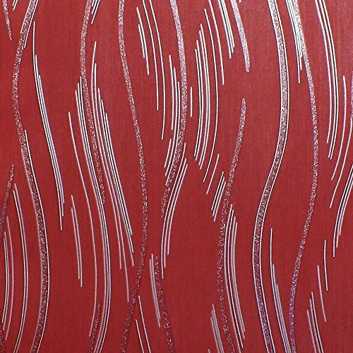 Papier peint brillant avec lignes texturées modernes Rouge, gris et argent
